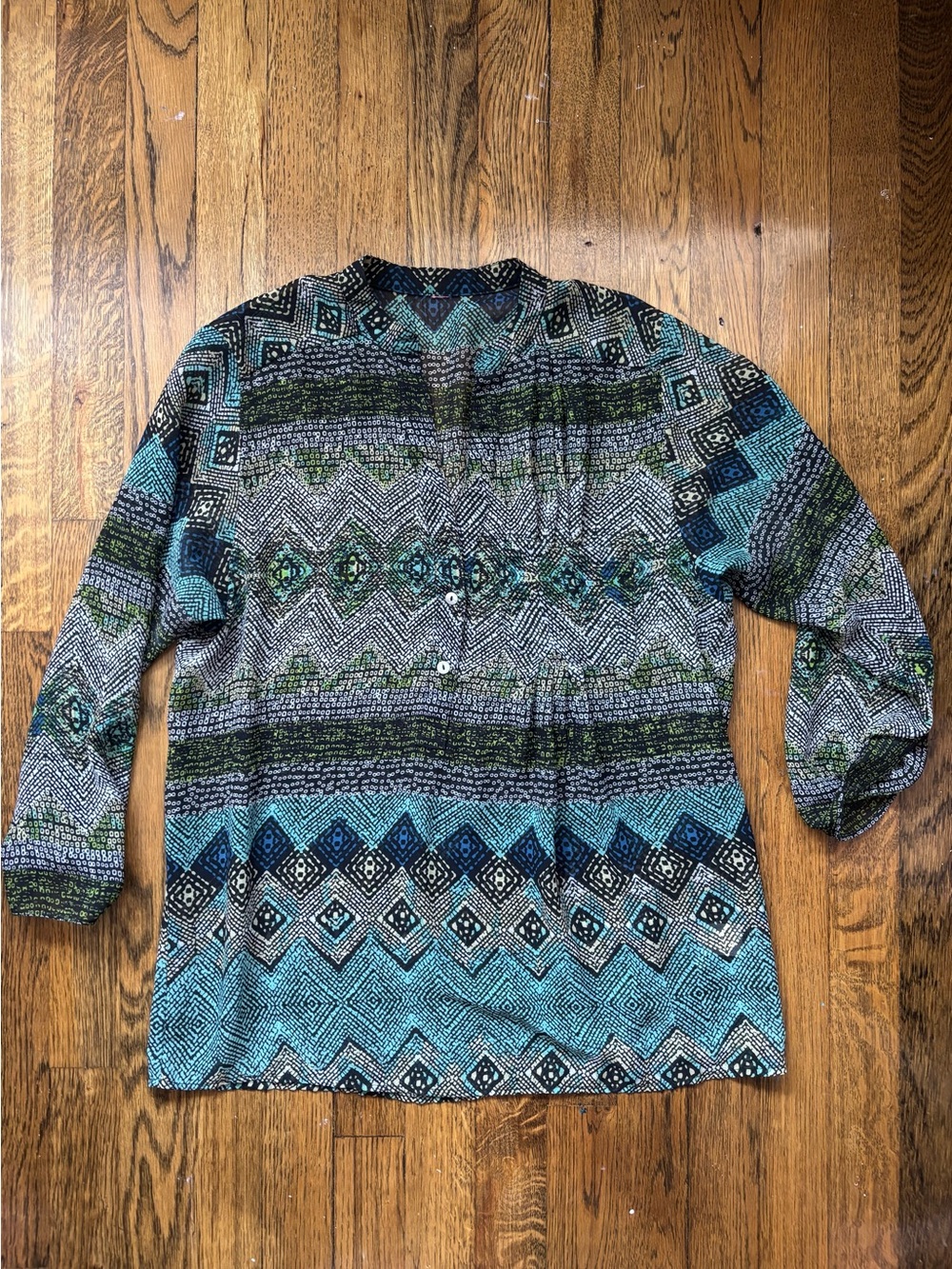 Eight Sixty Printed V-Neck Sheer Blouse